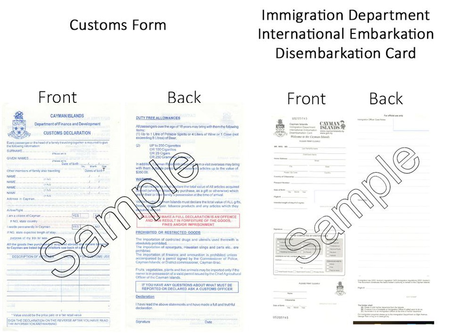 Cayman Customs & Immigration Sample Forms